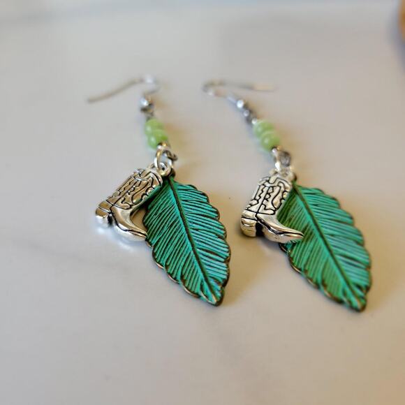 Handmade Cowgirl Boot Charm Earrings w/ 925 ear hooks - Picture 4 of 4